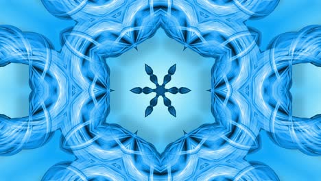 animación en bucle 3d, un fondo abstracto con cintas azules girando y formando estrellas o copos de nieve como con un efecto caleidoscópico. 4k imágenes sin costuras con luma matte como canal alfa. 12
