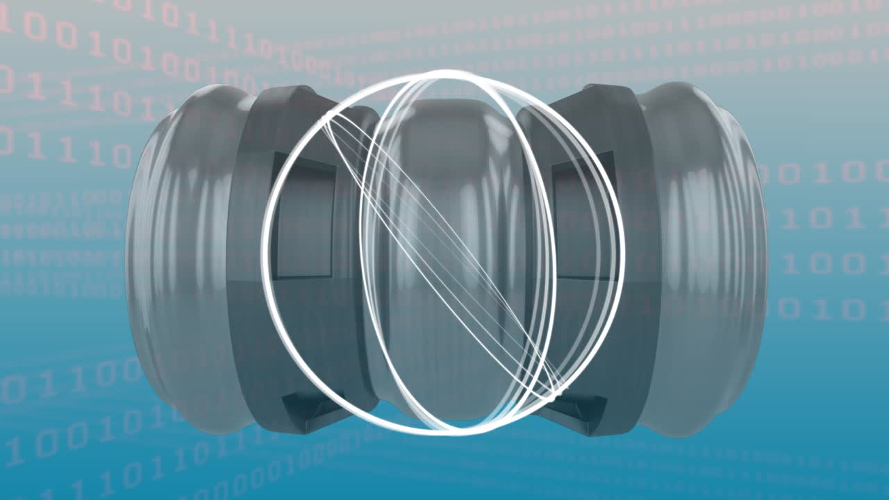 바이너리 코딩을 통해 원과 엔진을 회전시키는 애니메이션