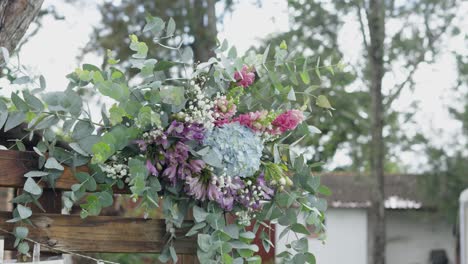 close-up of beautiful bouquet of colorful flowers in spring outdoor wedding decoration