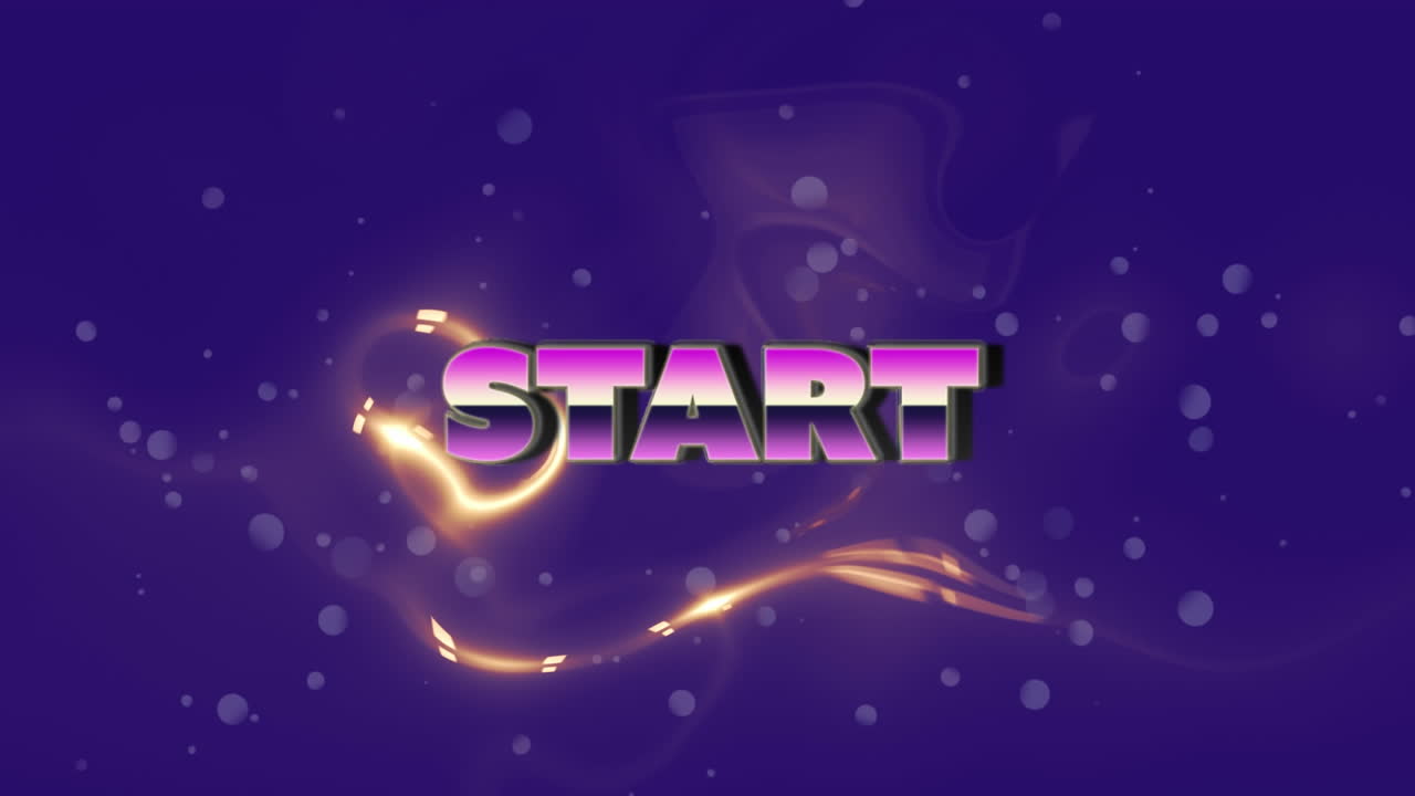Animation of start text over blue, glowing, liquid background
