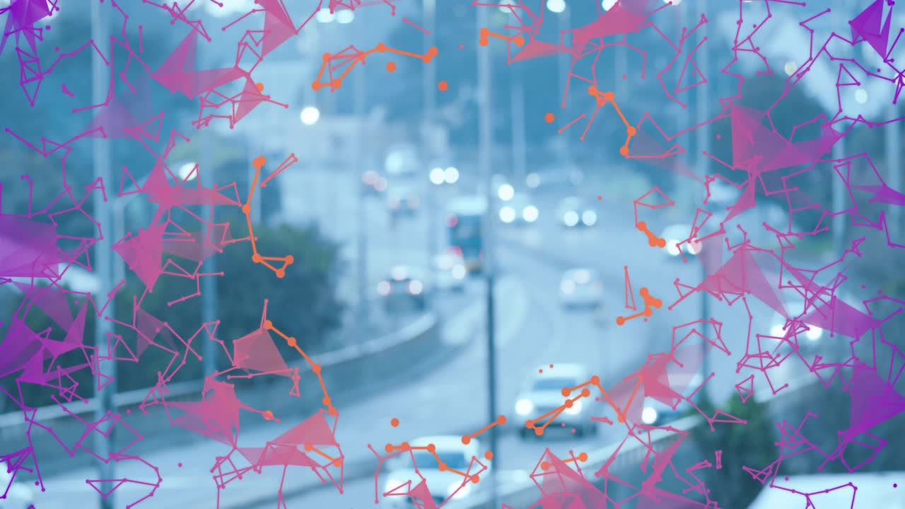 Frame-two overlay appearing, spreading over curved road while vehicles flowing, highlighting flow