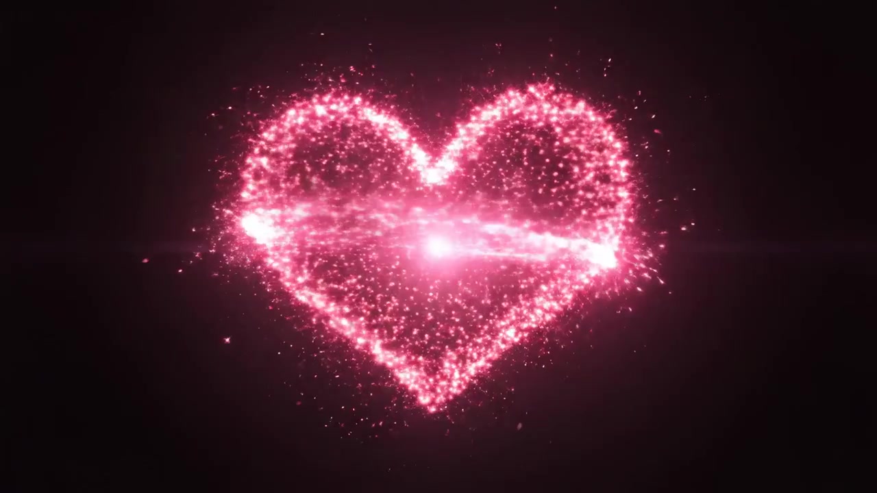 Cuore rosa luminoso formato da particelle e scie di luce