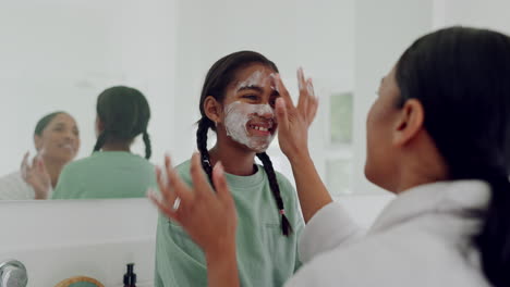 face cream, child or mom in bathroom cleaning