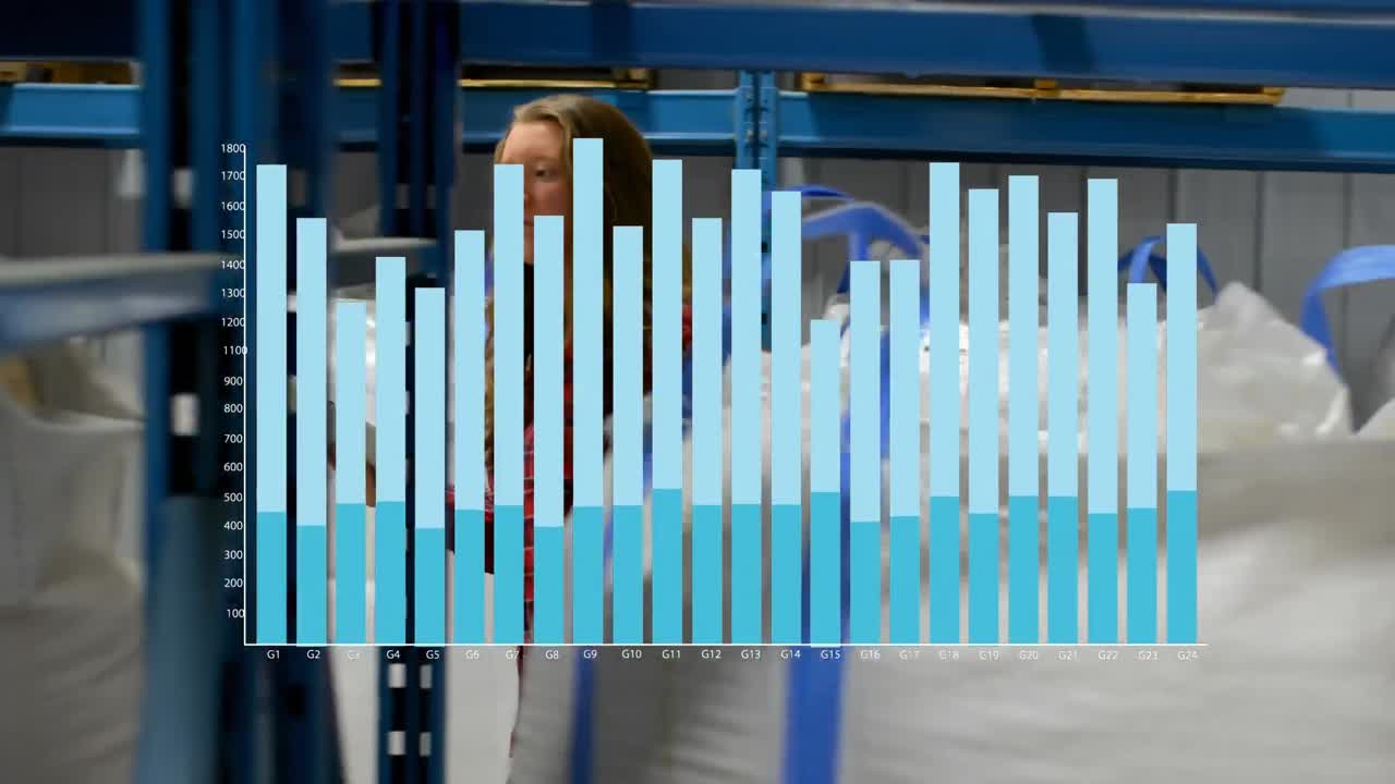 animación de gráficos sobre trabajadora de almacén caucásica