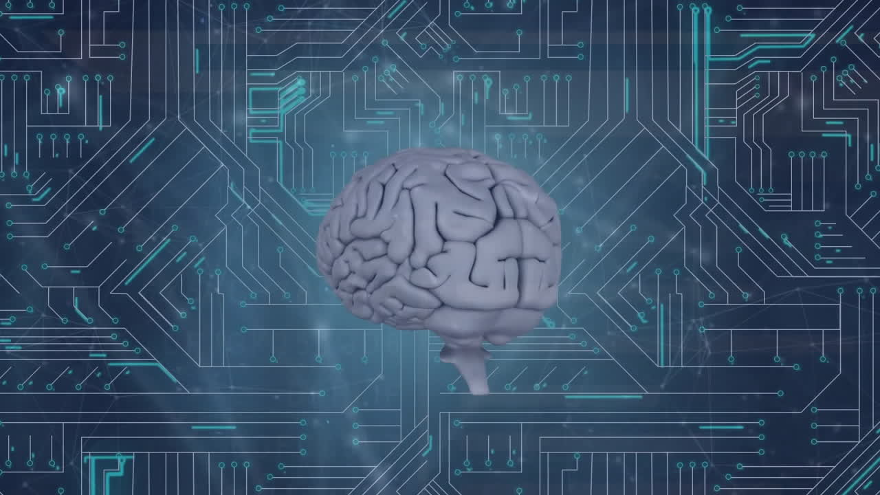 파란색 배경에 연결 네트워크와 뇌의 애니메이션