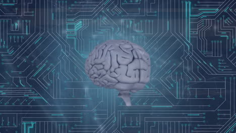 Animation of network of connections and brain on blue background