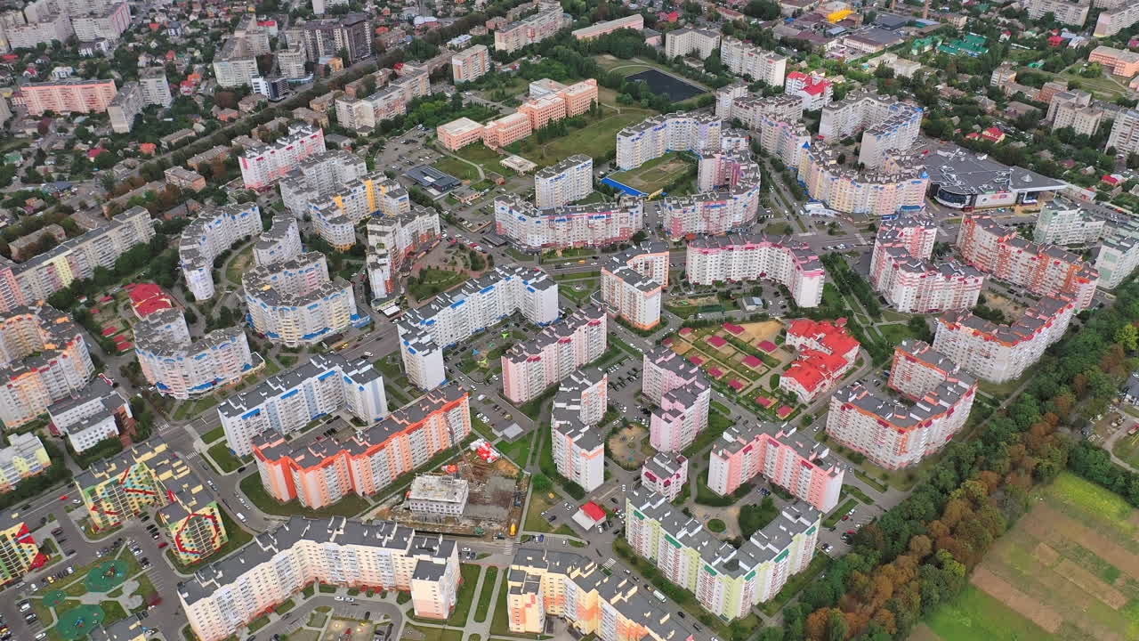 City landscape. Skyscrapers of modern design on urban background. New multi-storey buildings in the town. View from above.