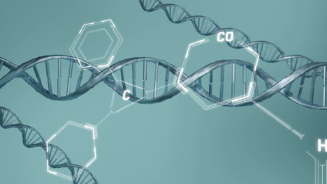 animation of scientific data processing over dna strands spinning