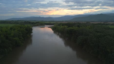 aerial view of cauca river at beautiful sunset