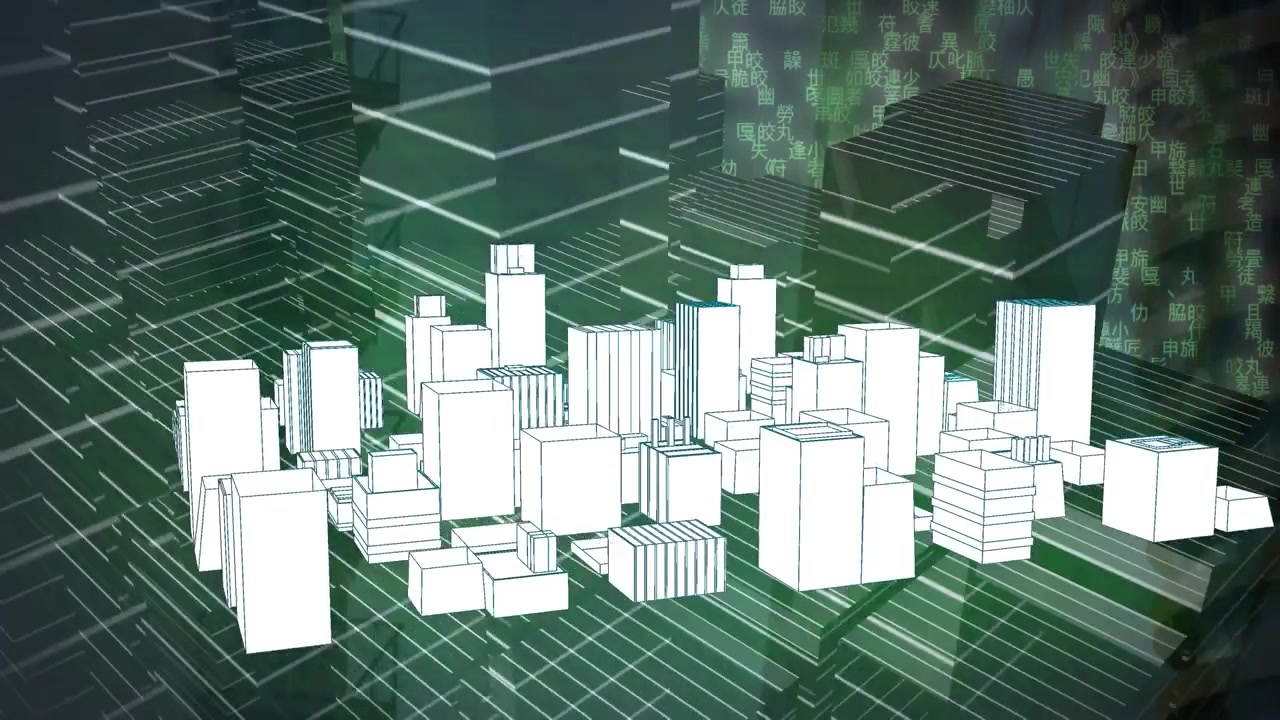 Animation of 3d city model over cityscape