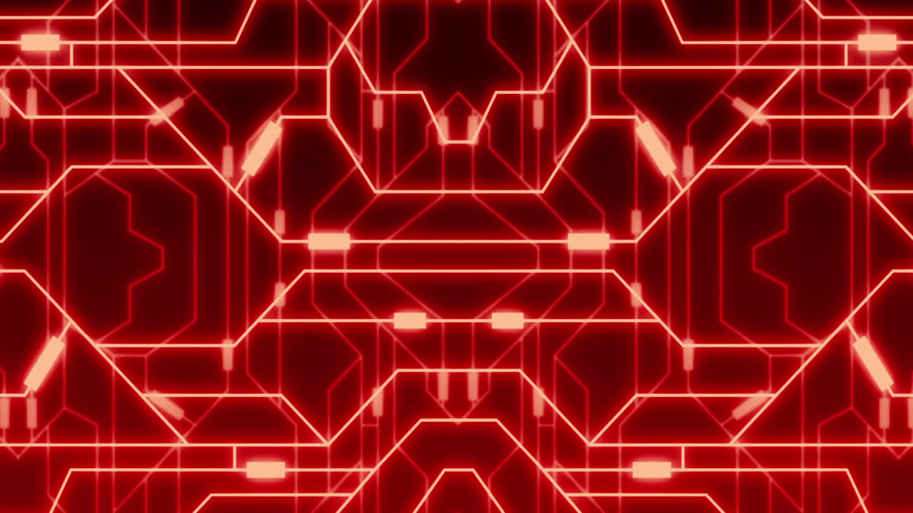 animación de un circuito integrado de neón sobre un fondo rojo