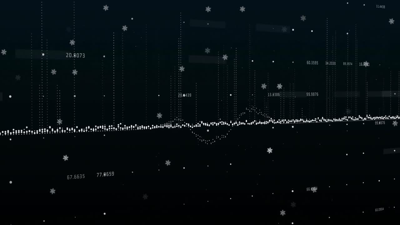Animation of data processing and white particles floating against black background