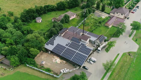 aerial view of construction site with solar panels