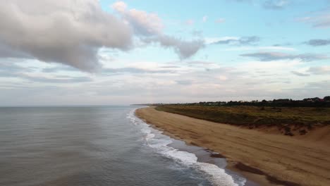 drone view of the ocean beach from the sky