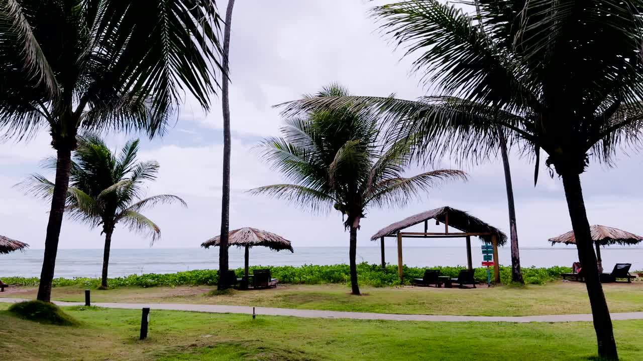 Slow motion shot of waterfront nature resort in Maracaipe, Porto de Galinhas. Brazil
