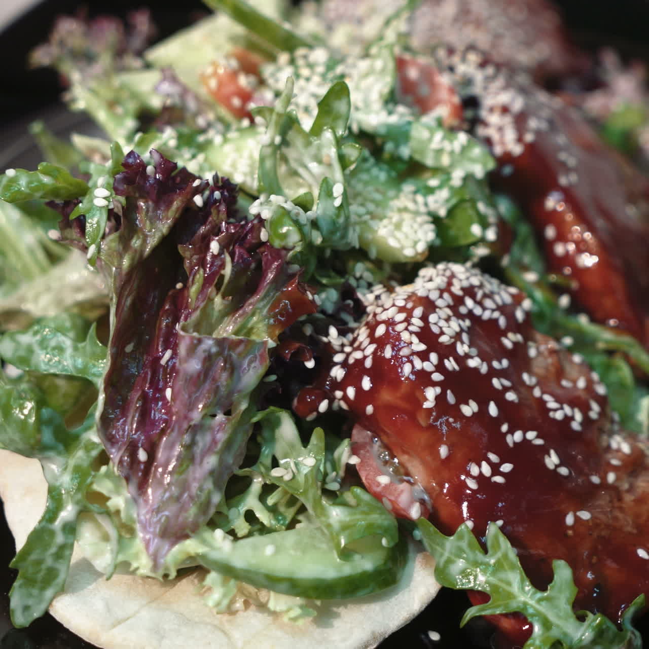 Warm salad with veal. Tasty and nutritious food Sqare video