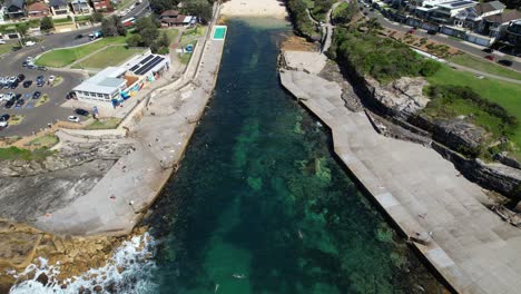 clovelly beach and bay in sydney, nsw, australia - drone shot