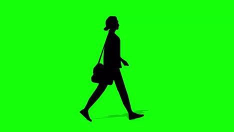 walking silhouette woman cartoon animation. loop animation ( 4k video ). green background for background transparent use.