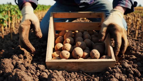a farmer harvests potatoes in a field