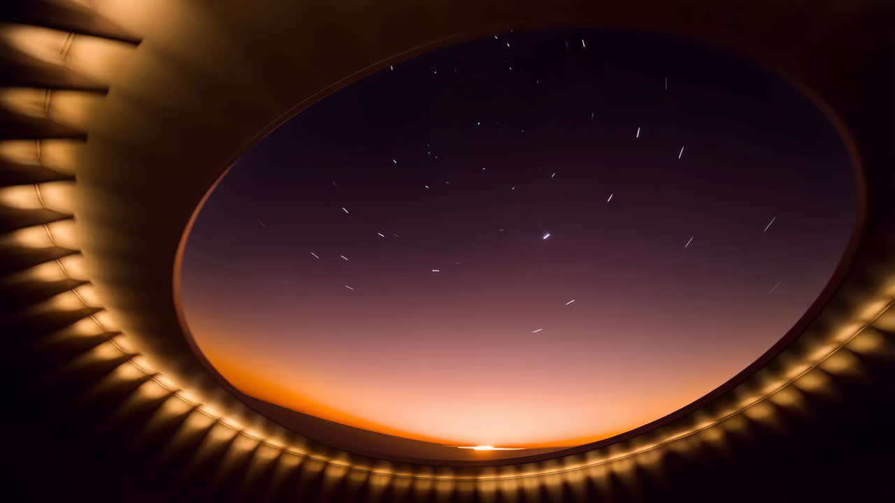 Star Trails Through a Circular Architectural Opening with Gradient Sky