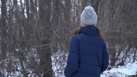 mujer en el bosque de invierno