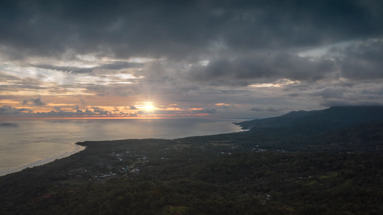 Aerial Transition Clouds to Beach Sunset
