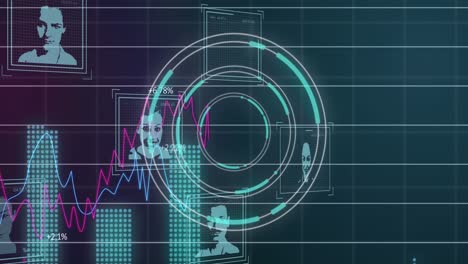 Animación-De-Fotografías-Biométricas,-Procesamiento-De-Datos-Financieros-Y-Escaneo-De-Alcance.