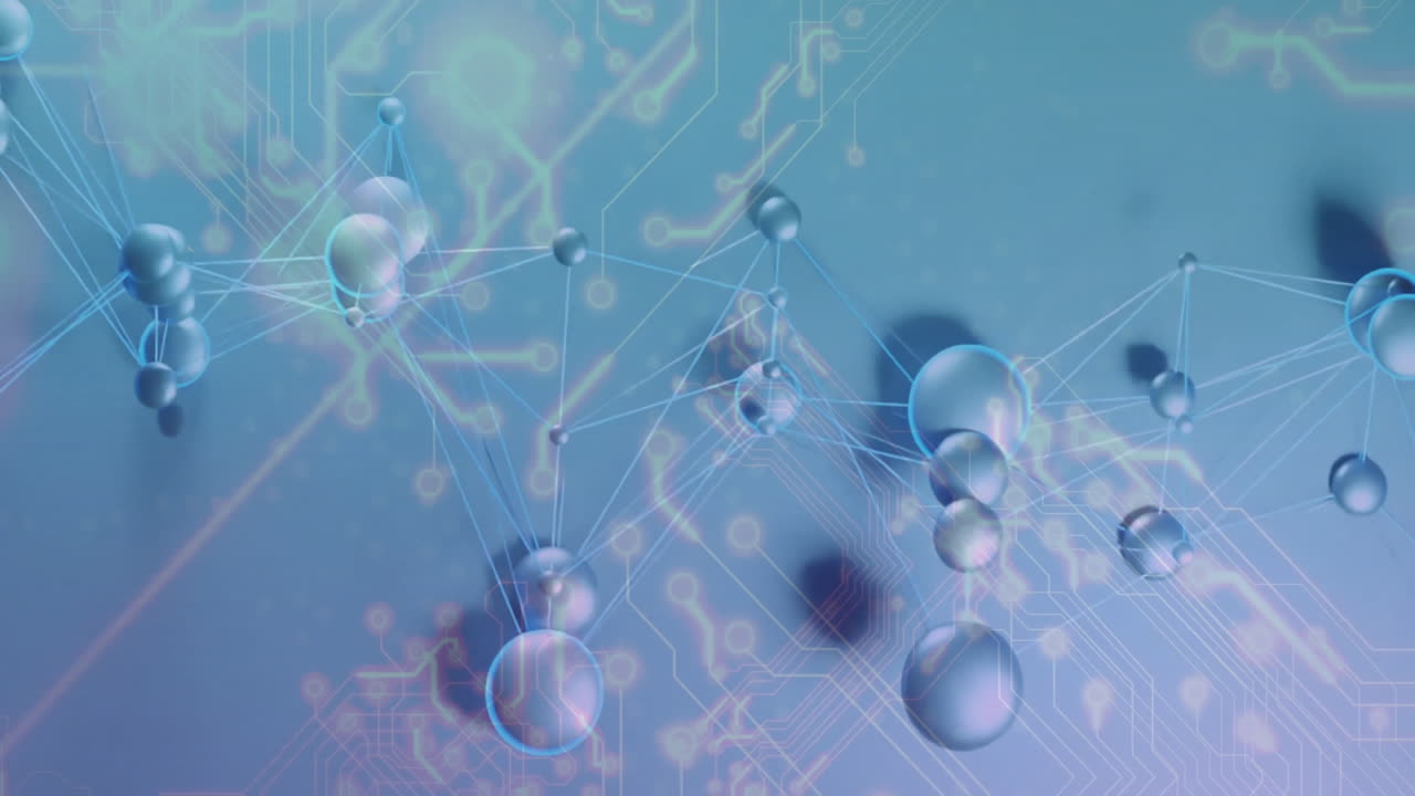 Animating molecular structure and network connections over blue background