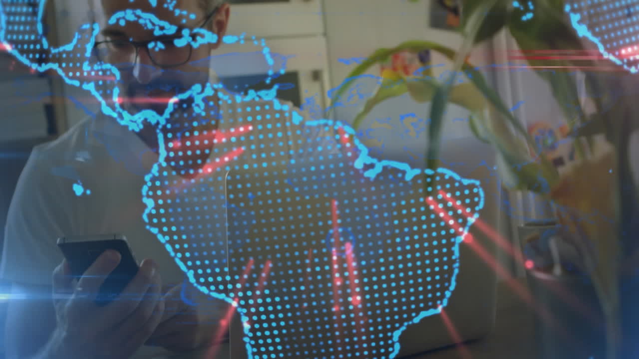 animación del globo sobre el hombre usando un teléfono inteligente