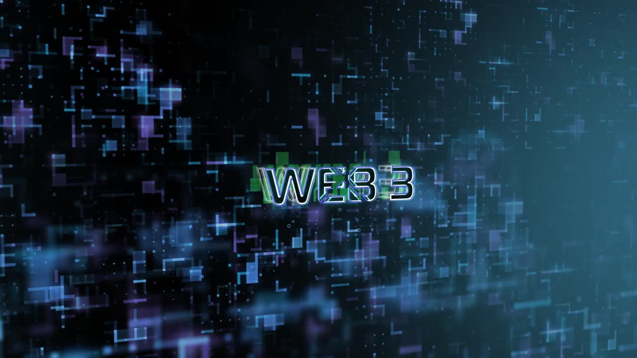 web3 概念文本透露動畫與數碼抽象技術背景 3d 渲染為區塊,元宇宙,加密貨幣