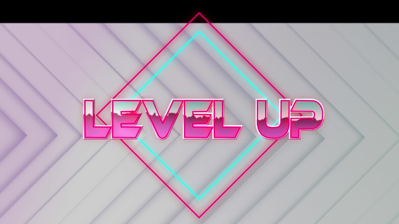 ⁇ 색 기하학적 배경 위의 레벨 업 텍스트의 애니메이션