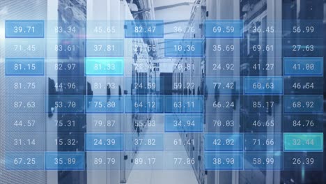 animación del procesamiento de datos financieros a través de servidores informáticos