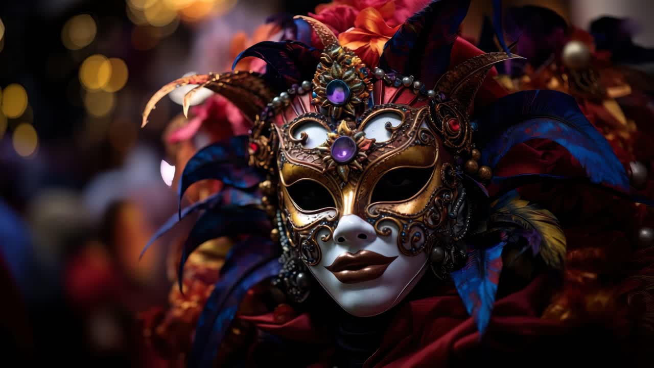 Maschera di Carnevale veneziana sfarzosa con piume e gioielli