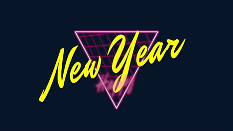 feliz año nuevo texto con triángulo en la galaxia oscura