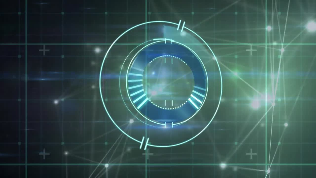 animación del escaneo del alcance a través de una red de conexiones y puntos brillantes