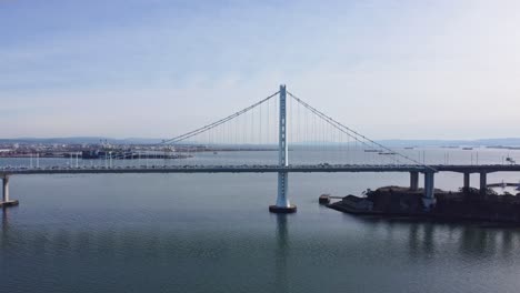 aerial zoom in of the bay bridge from treasure island