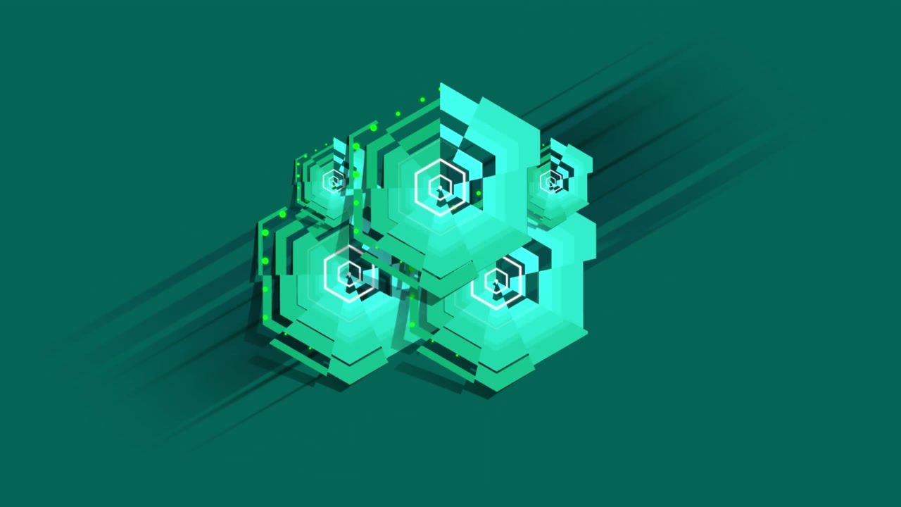 Teal pentagon rotating on teal background