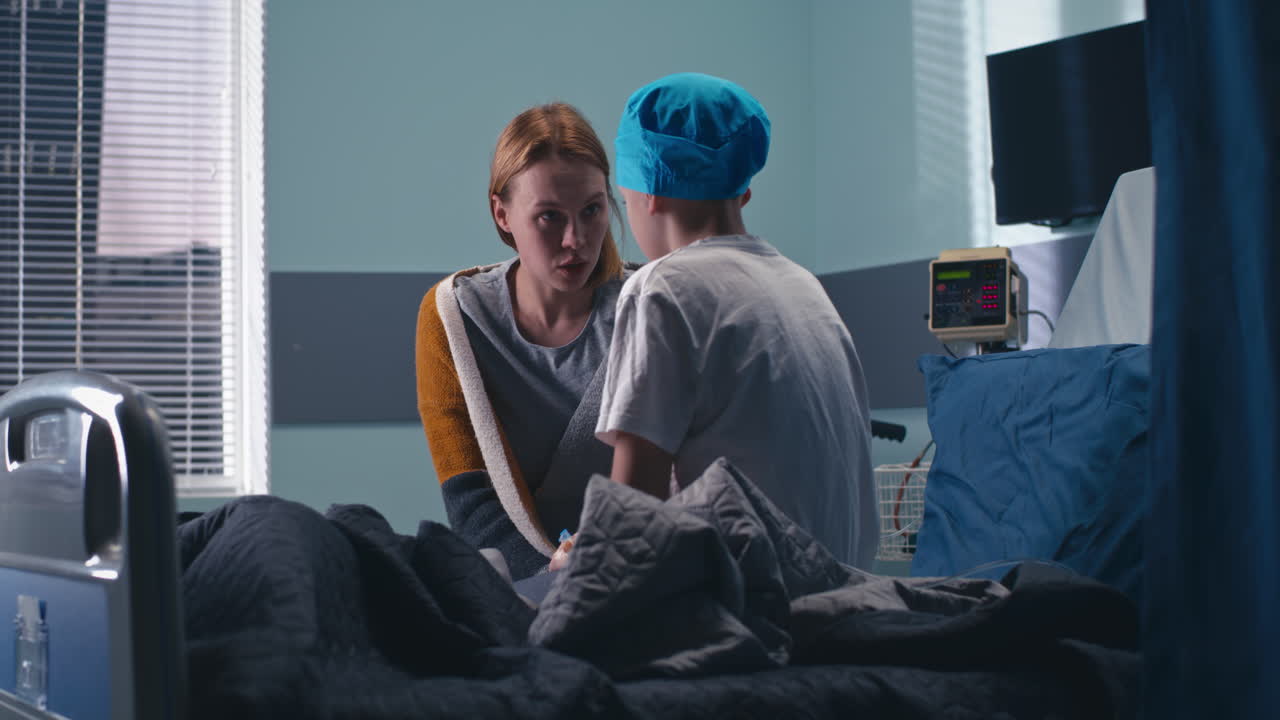 Mother and Son in Hospital Room
