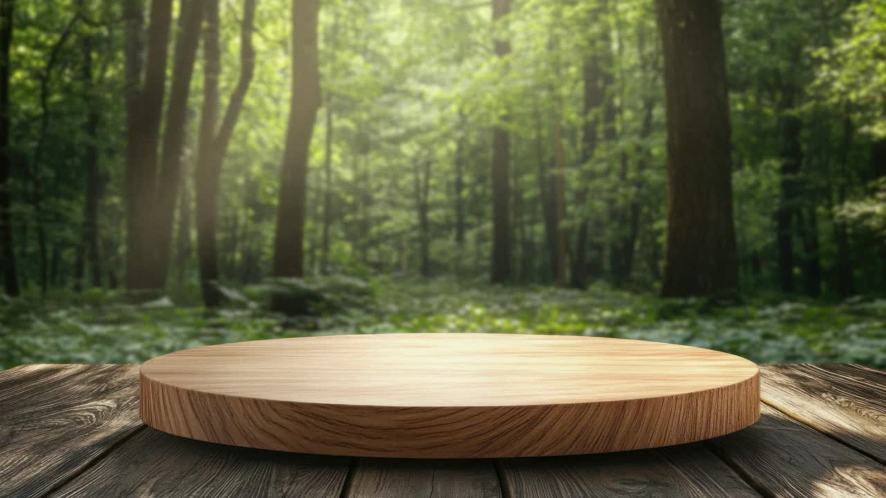 Wooden platform in a forest, captured from a low angle