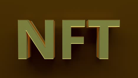 golden nft crypto art currency concept. non fungible token with light flashing on dark gold abstract background. 3d rendering seamless loop.