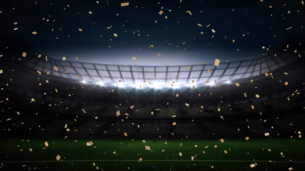밤에 경기장 위에 떠다니는 콘페티의 애니메이션
