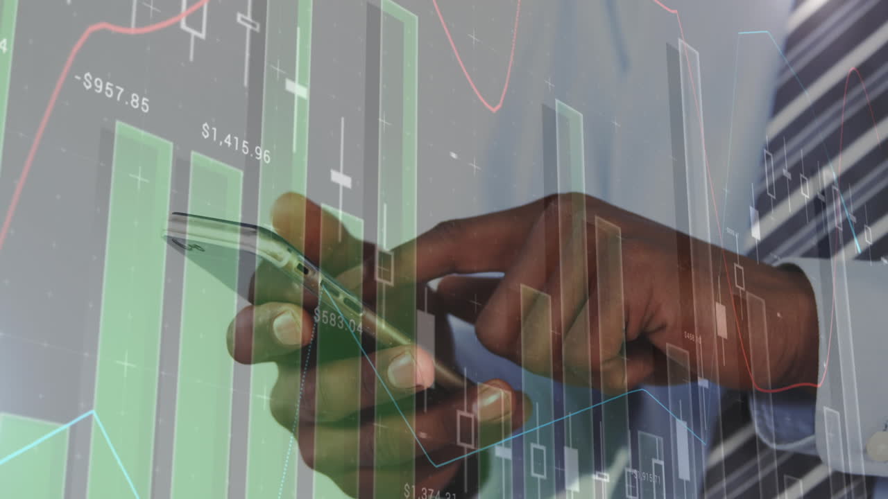 animazione delle statistiche e dell'elaborazione dei dati su imprenditori che utilizzano smartphone