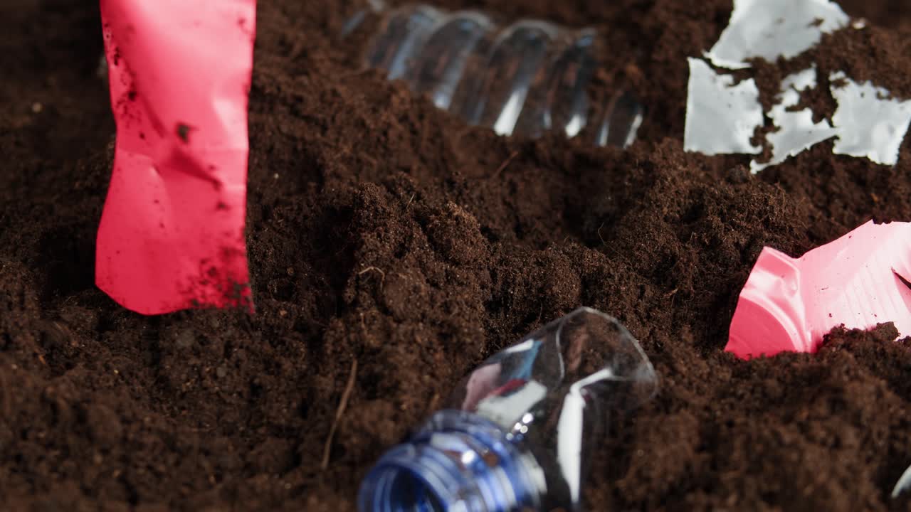 Rifiuti di plastica nel terreno