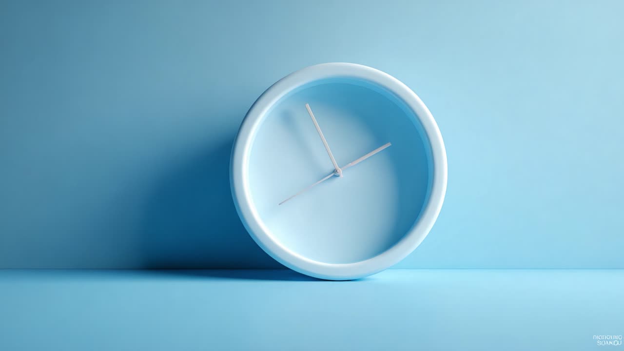 A Minimalist Clock Displaying Time: A Close-Up View Against a Soft Blue Background, Perfect for Modern Decor, Emphasizing Simplicity and Tranquility in Every Tick
