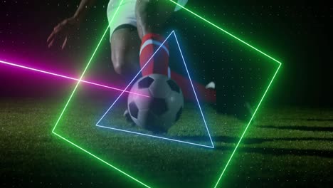 animation of neon scanner processing data over football player kicking ball