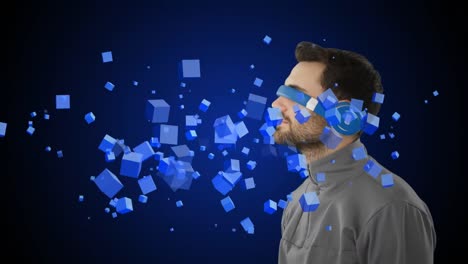 hombre con gafas virtuales y cubos
