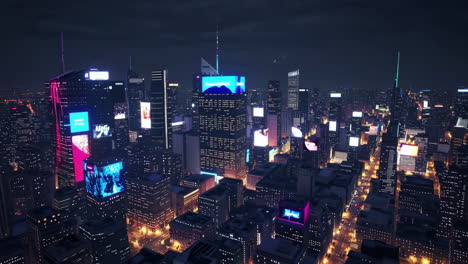 futuristic night city skyline with digital billboards