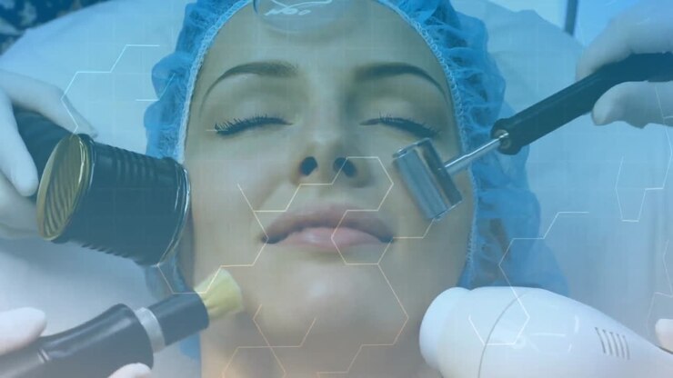 Vista frontale di donna che riceve trattamenti per il viso