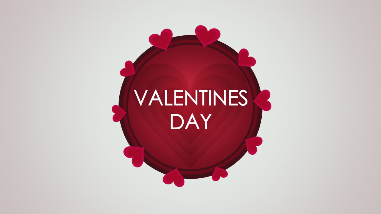 Primo piano animato Testo San Valentino e piccoli cuori rossi in movimento su sfondo di San Valentino