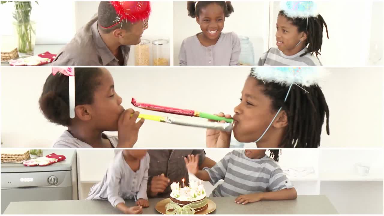 animação de uma família afro celebrando um evento